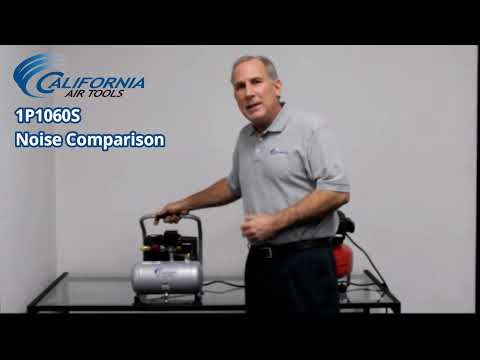 California Air Tools Light & Ultra Quiet 1P1060S Portable Air Compressor demonstration in workshop setting