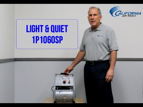 California Air Tools Light & Quiet 1P1060SP Portable Air Compressor demonstration in workshop environment