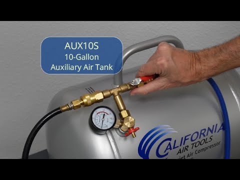 California Air Tools AUX10A 10 Gallon ALUMINUM (No Rust) Ultra Lightweight Auxiliary Air Tank demonstration showing air fill and usage setup