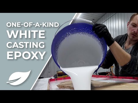 Demonstration of mixing and pouring white epoxy using Ecopoxy SnowWhite EPSWK20‐15L for decorative woodworking applications.