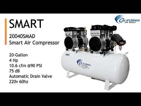California Air Tools 20040SMAD Powerful 4.0 Hp SMART Ultra Quiet & Oil-Free 20 Gallon Air Compressor with Automatic Drain Valve SMART controller overview