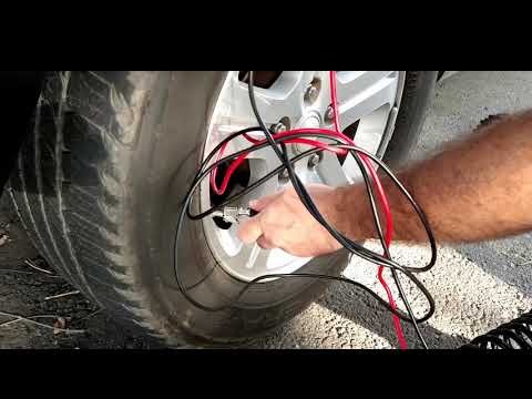 California Air Tools 12 Volt Light & Quiet 12V1P10S Portable Air Compressor inflating tire in real-world roadside or garage application