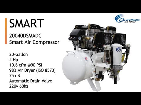 California Air Tools 20040DSMADC Powerful 4.0 Hp SMART Ultra Quiet & Oil-Free 20 Gallon Air Compressor with SMART controller system display