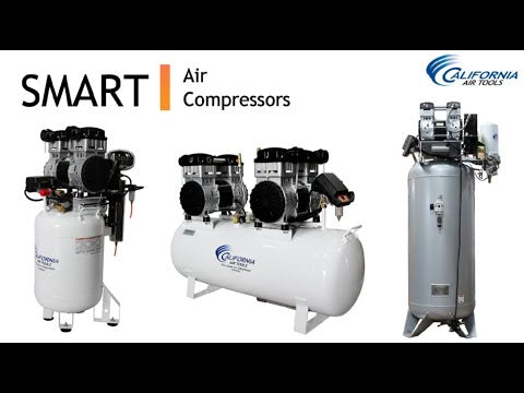 California Air Tools 20040SM Powerful 4.0 Hp SMART Ultra Quiet & Oil-Free 20 Gallon Air Compressor product overview with features display