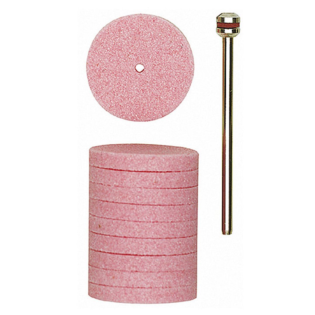 Proxxon aluminum-oxide grinding wheels, Ø 7/8 inch, 10 pieces, SKU 28302, for rotary tool grinding.