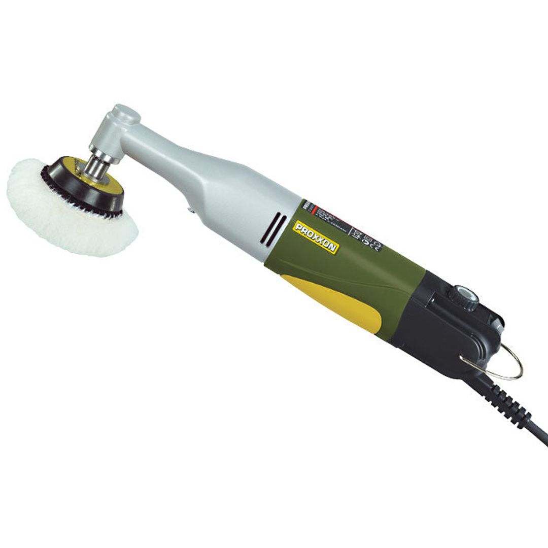 Proxxon WP/E angle polisher, SKU 38660, shown with the polishing pad attachment.