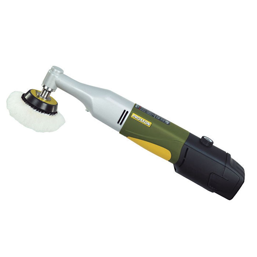 Proxxon WP/A cordless angle polisher, SKU 39820, a battery-powered polisher for metal finishing.