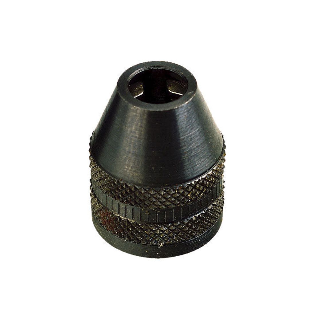 Proxxon MICROMOT 3-jaw keyless chuck, Ø 1/32 to 1/8 inch capacity, SKU 28941, for rotary tool bit changes.