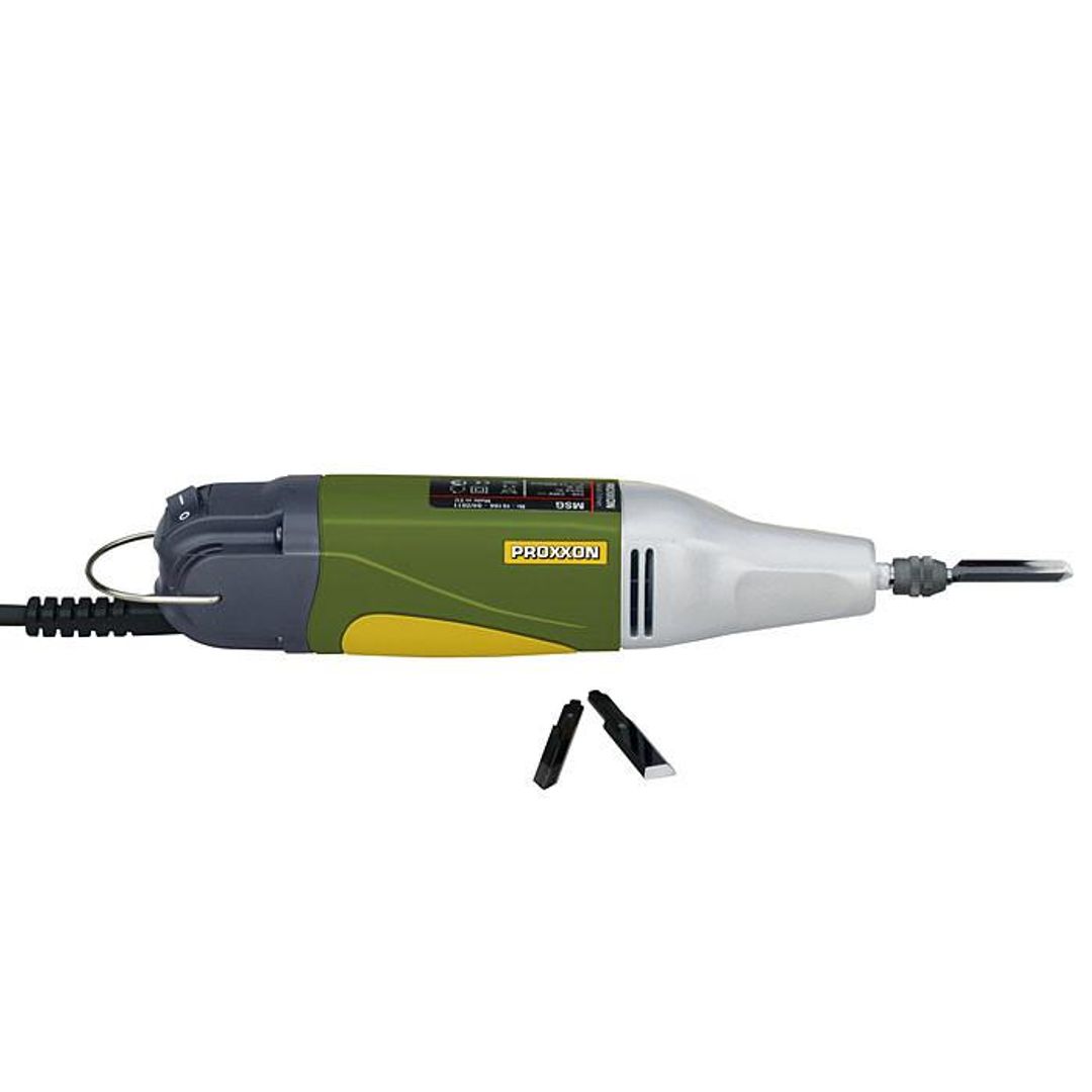 Proxxon MSG Power Carver, SKU 38644, shown with the reciprocating carving blade attachment.