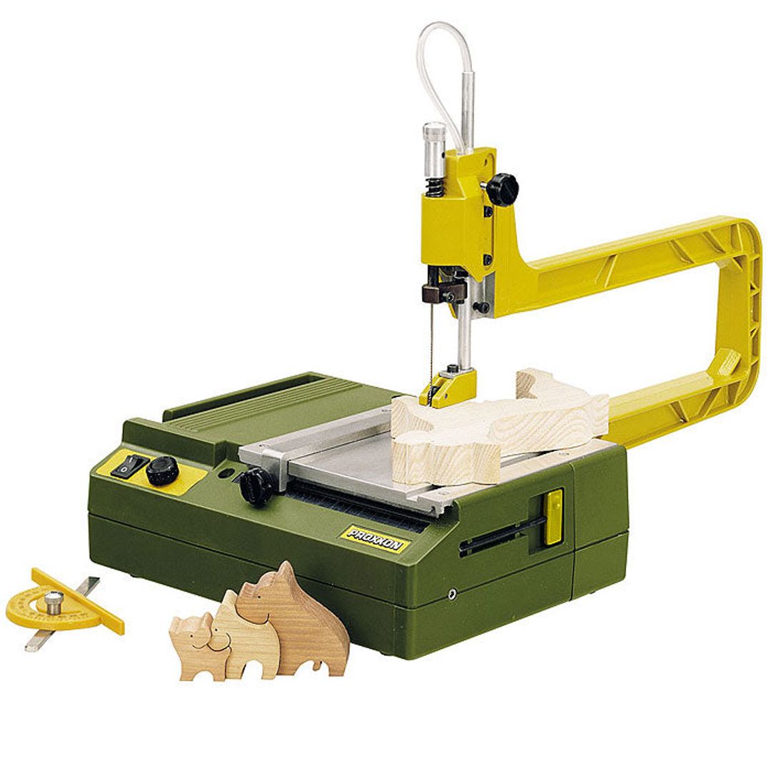 Proxxon DS 115/E scroll saw, SKU 37088, a benchtop scroll saw for detailed wood and metal cutting.