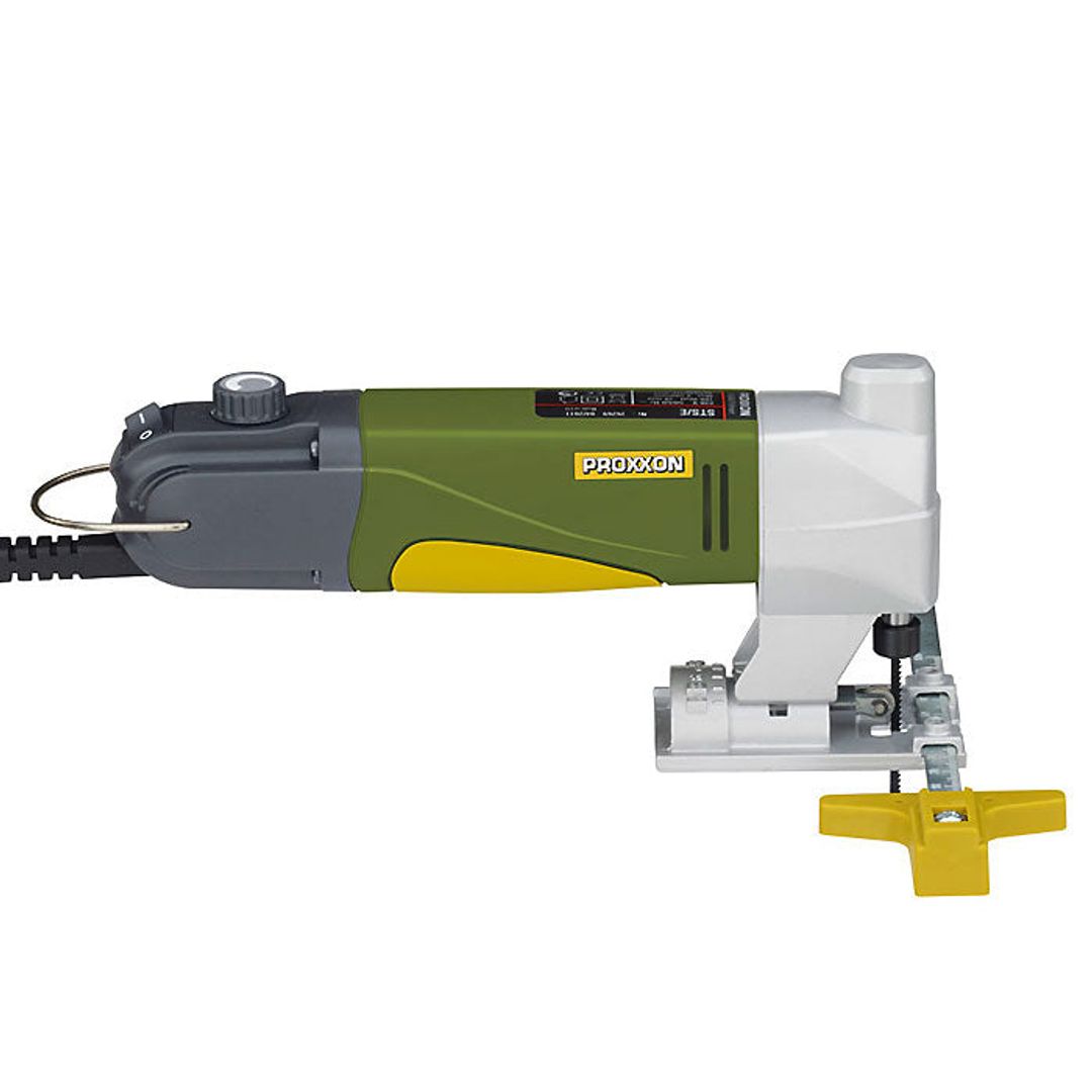Proxxon STS/E super jig saw, SKU 38530, additional product photo of the jigsaw table and blade.
