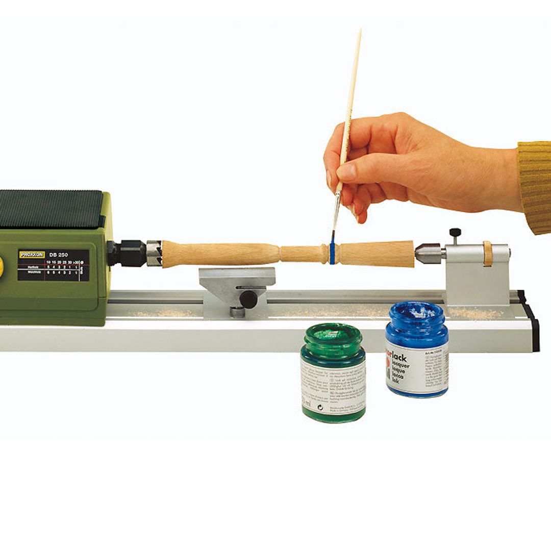 Proxxon 37020 DB 250 micro woodturning lathe, additional angle view