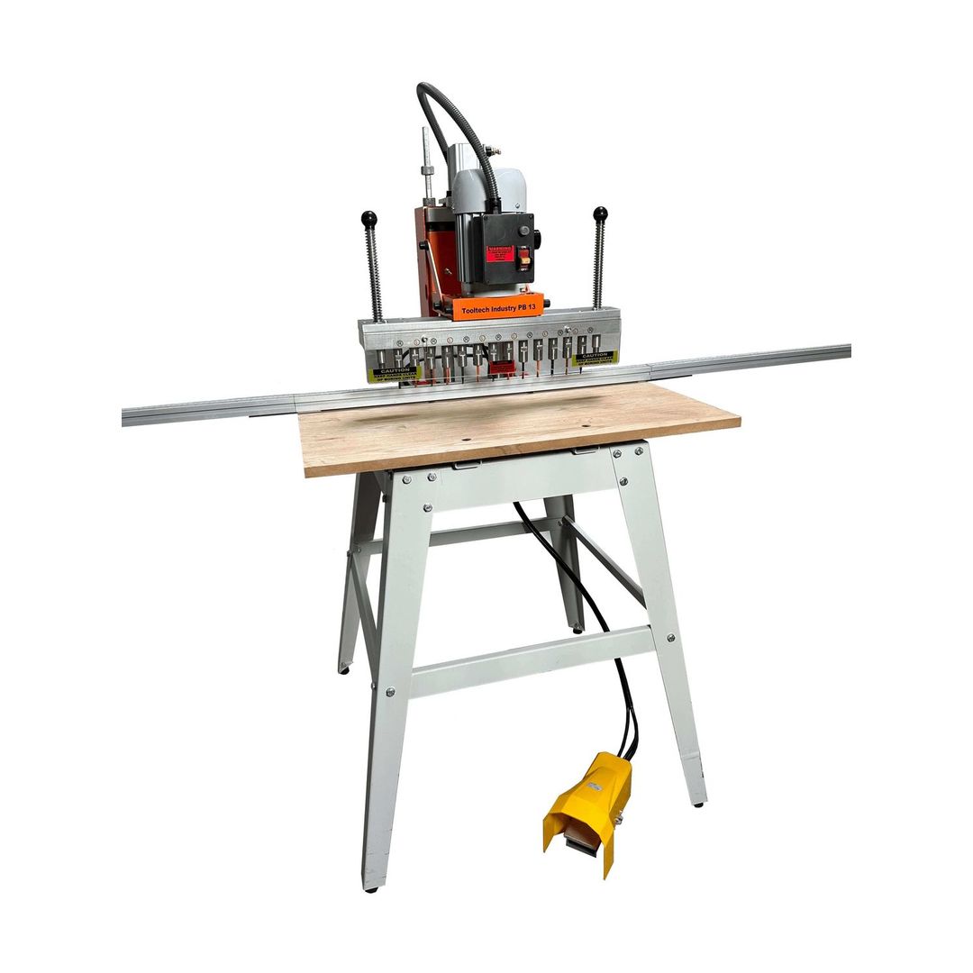 Tooltech PB13 pneumatic 13-spindle line boring machine, includes floor stand and 8 ft fence.