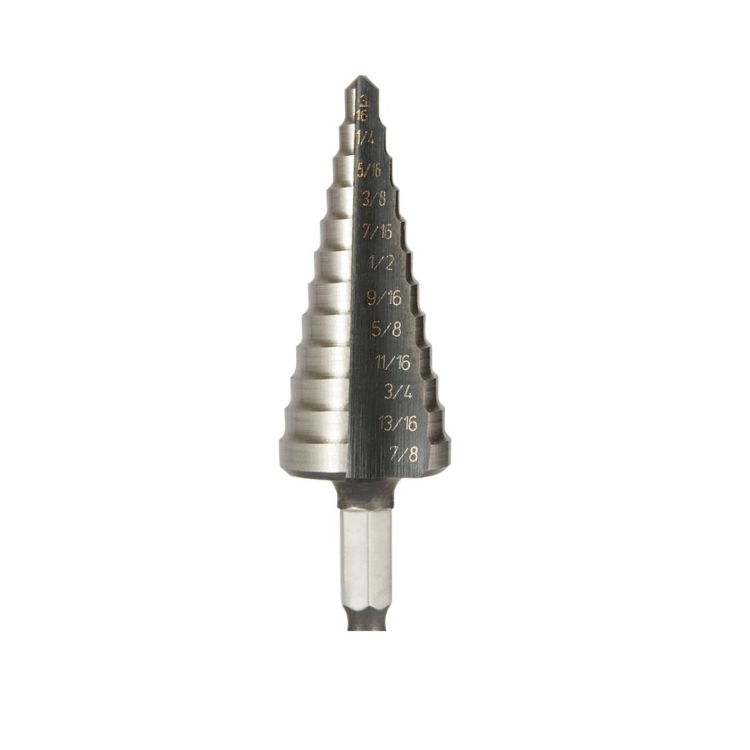 Unibor Multicut Step Drill, M2 HSS spiral-flute step drill with 3-flat and impact shank options