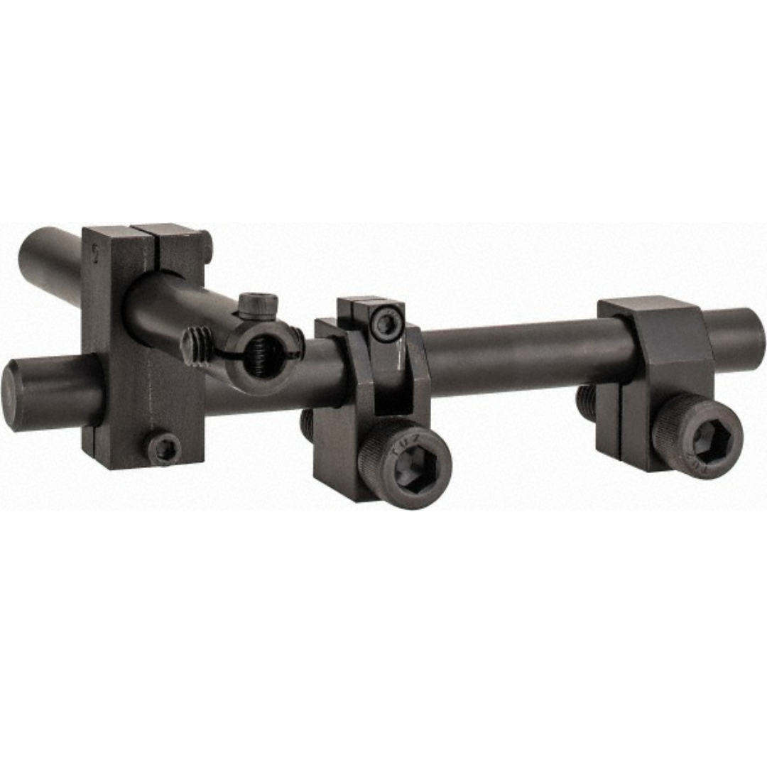 urt Vise Jaw Accessory: Work Stop 09211053 mounted on a machine vise, featuring an adjustable stop assembly designed for precise and repeatable workpiece positioning during milling, drilling, and machining operations.