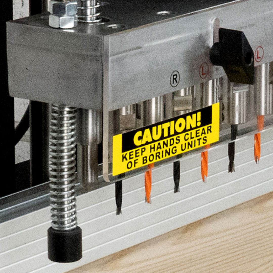 13 spindle boring head with safety warning on Maksiwa LINE BORING PNEUMATIC 13 SPINDLE LINE 1 PH machine