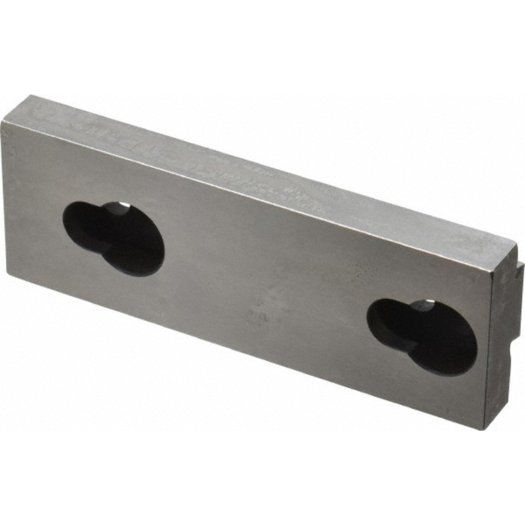 Kurt Vise Jaw: 3.97" Wide, 1.3740" High, 0.5470" Thick, Double Step 09219528 precision-machined double-step vise jaw featuring durable steel construction, dual-step workholding surfaces, and mounting slots designed for accurate clamping and reliable machining performance.