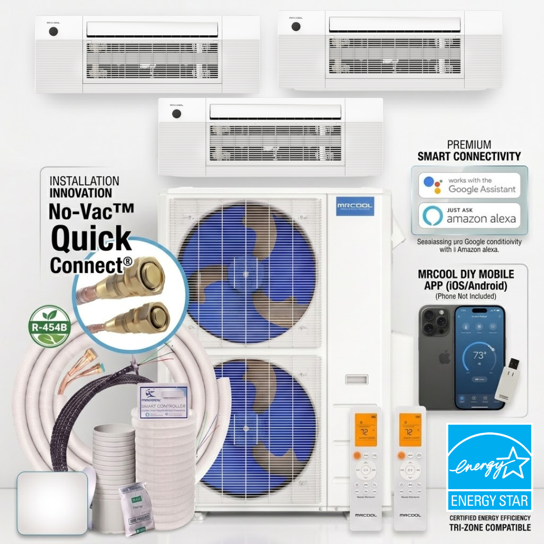 MRCOOL DIY 5th Gen 3-Zone 42,000 BTU Ceiling Cassette Ductless Mini Split Air Conditioner & Heat Pump with Pre-Charged Line Sets (12K+12K+18K), DIYM355HP, DIYM355HPC03D00