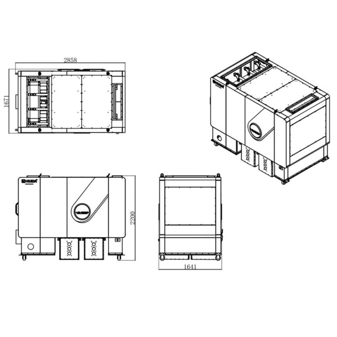 Castaly 15 hp Technical drawings of a machine or equipment with dimensions and labels on a white background