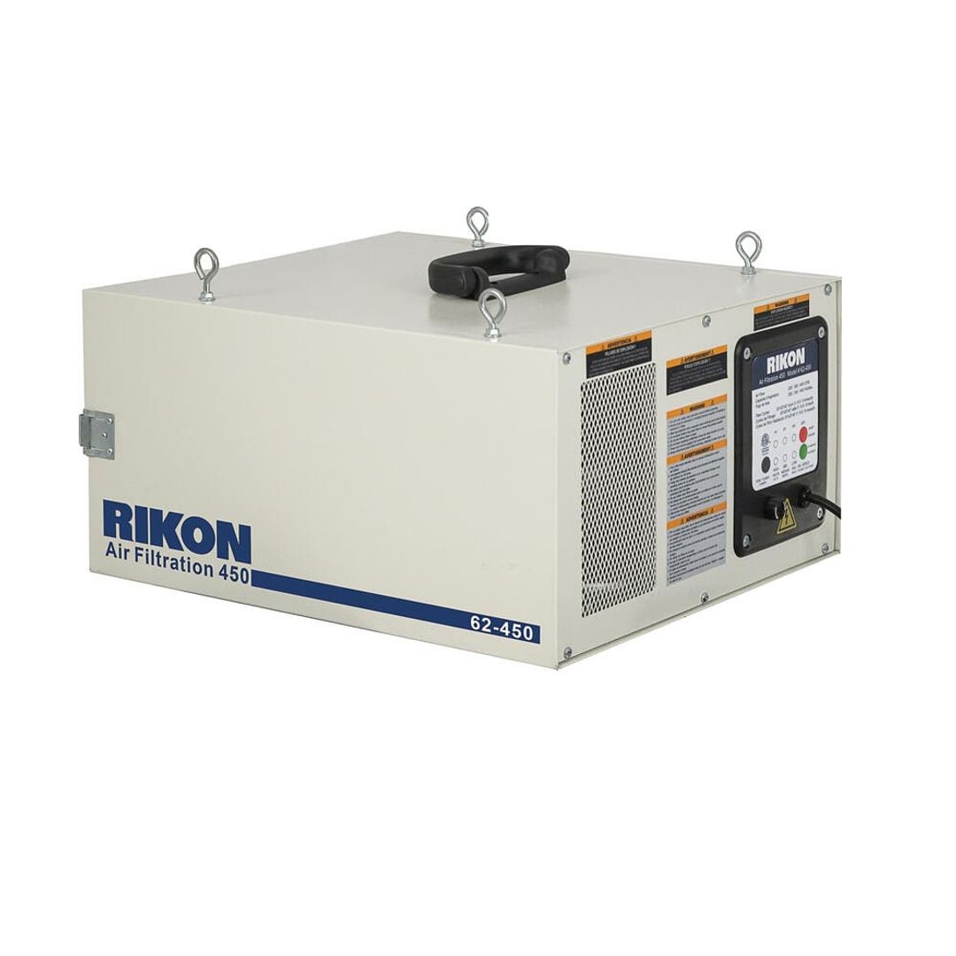 RIKON 62-450 air filtration system with remote, 250/350/450 CFM airflow settings.