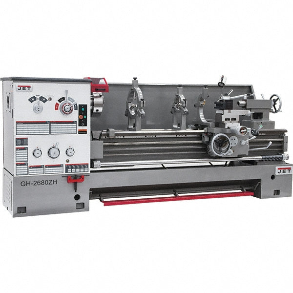 Jet 26" x 80" Engine Lathe: Geared Head, 10 hp, 230 V 3 Phase, 4-1/8" Spindle Bore Dia, 40 to 1,800 RPM JT9-321862