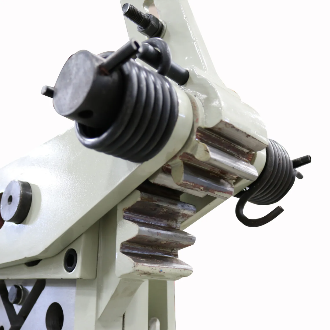 Adjustment handwheel and control mechanism on the Baileigh Manual Ironworker with Punch SW-22M-P 1010452 for precise setup and operation.