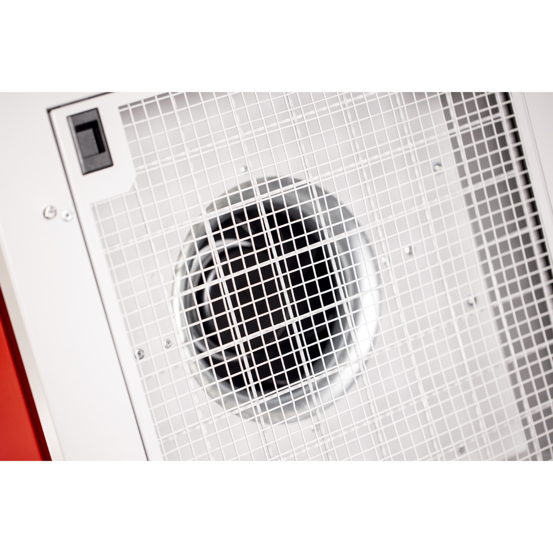 Air intake and protective grille on Ebac DD1200 Desiccant Dehumidifier designed for high airflow performance in industrial desiccant drying systems