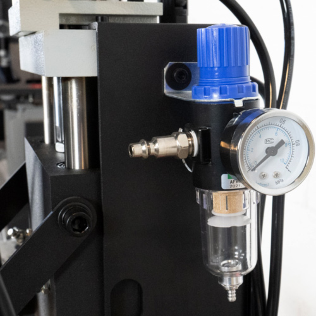Air pressure regulator and gauge on Maksiwa LINE BORING PNEUMATIC 13 SPINDLE LINE 1 PH line boring machine