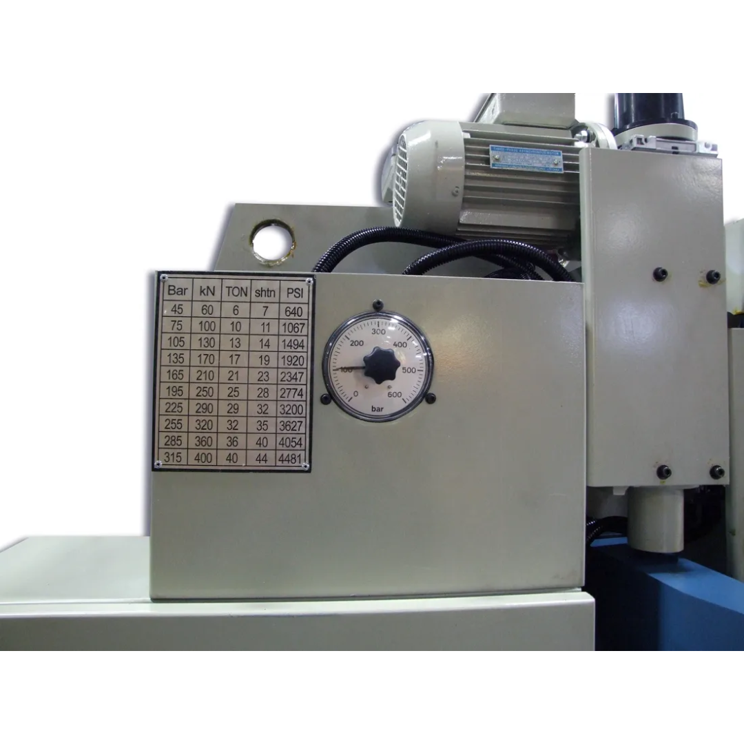 Back gauge assembly of Baileigh 70-Ton Hydraulic Press Brake BP-7098CNC 1000836 providing accurate material positioning and repeatable bend setups for production fabrication.