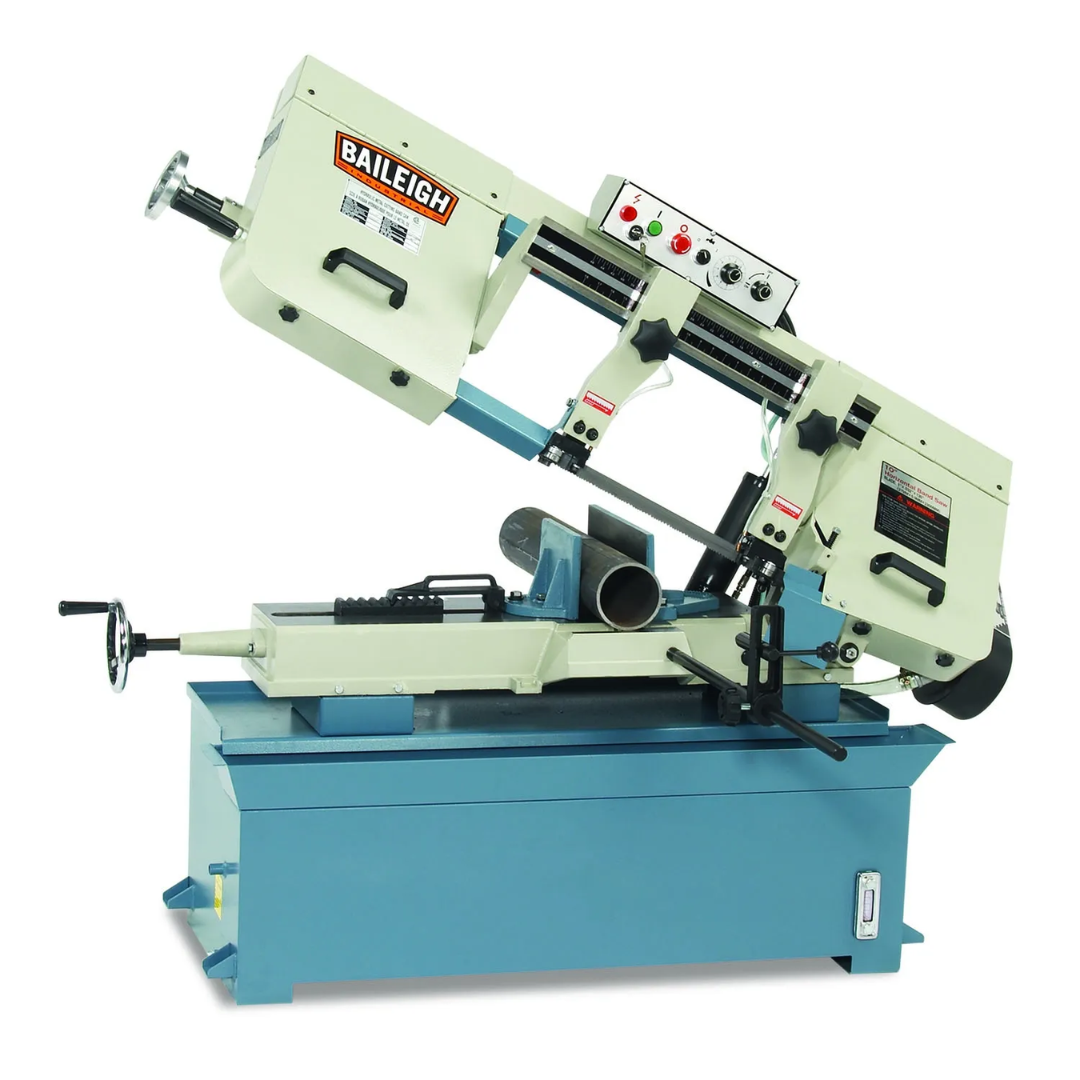 Baileigh 10-Inch Horizontal Bandsaw, 2 HP, 240V 1Ph (BS-300M) 1001492 heavy-duty horizontal metal cutting bandsaw with adjustable saw head and coolant-ready base.