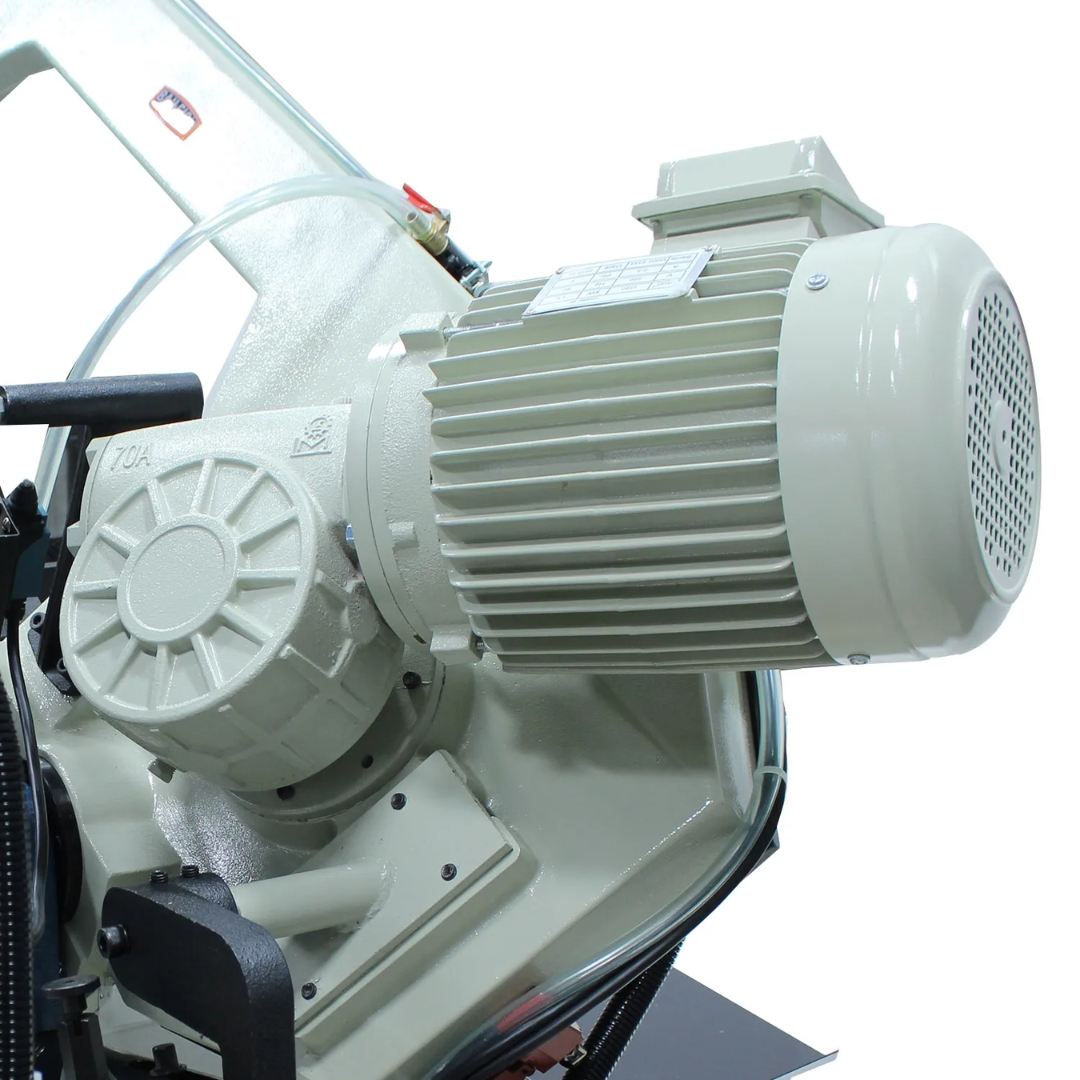 Baileigh 10.5-Inch Variable-Speed Dual-Mitering Bandsaw (BS-350M) 1001557 heavy-duty motor assembly providing reliable power for industrial metal cutting tasks.