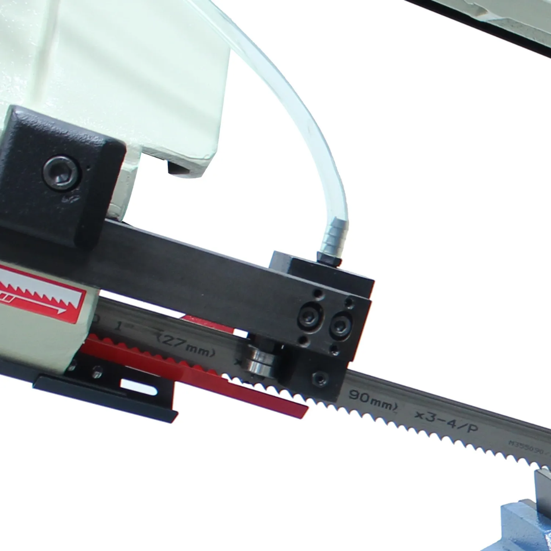 Baileigh 10.5-Inch Variable-Speed Dual-Mitering Bandsaw (BS-350M) 1001557 precision measuring stop system for repeatable production cutting applications.