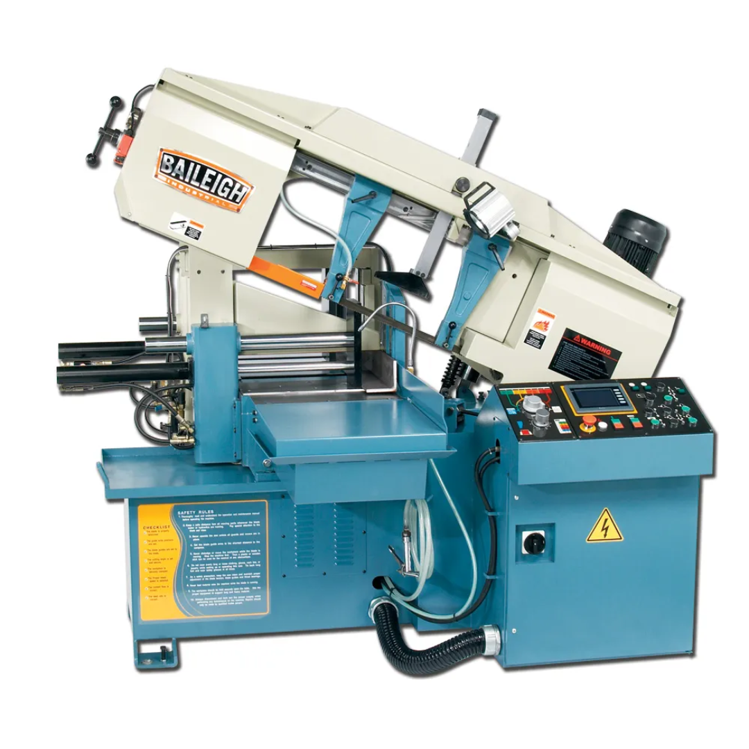 Baileigh 13-Inch Automatic Horizontal Bandsaw BS-20A 1001260 featuring a heavy-duty automatic horizontal metal cutting bandsaw with a 13-inch cutting capacity, hydraulic automatic feed system, precision band saw head, touchscreen control panel, industrial coolant system, and rugged steel base for high-production metal fabrication and industrial cutting applications.