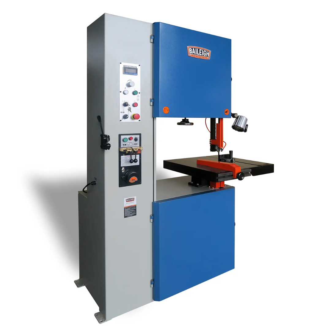 Baileigh 24-Inch Variable-Speed Bandsaw, 3 HP, 220V 3Ph (BSV-24VS-V2) 1230391 industrial vertical bandsaw with variable-speed blade control, precision work table, integrated control panel, and heavy-duty fabrication-grade construction.
