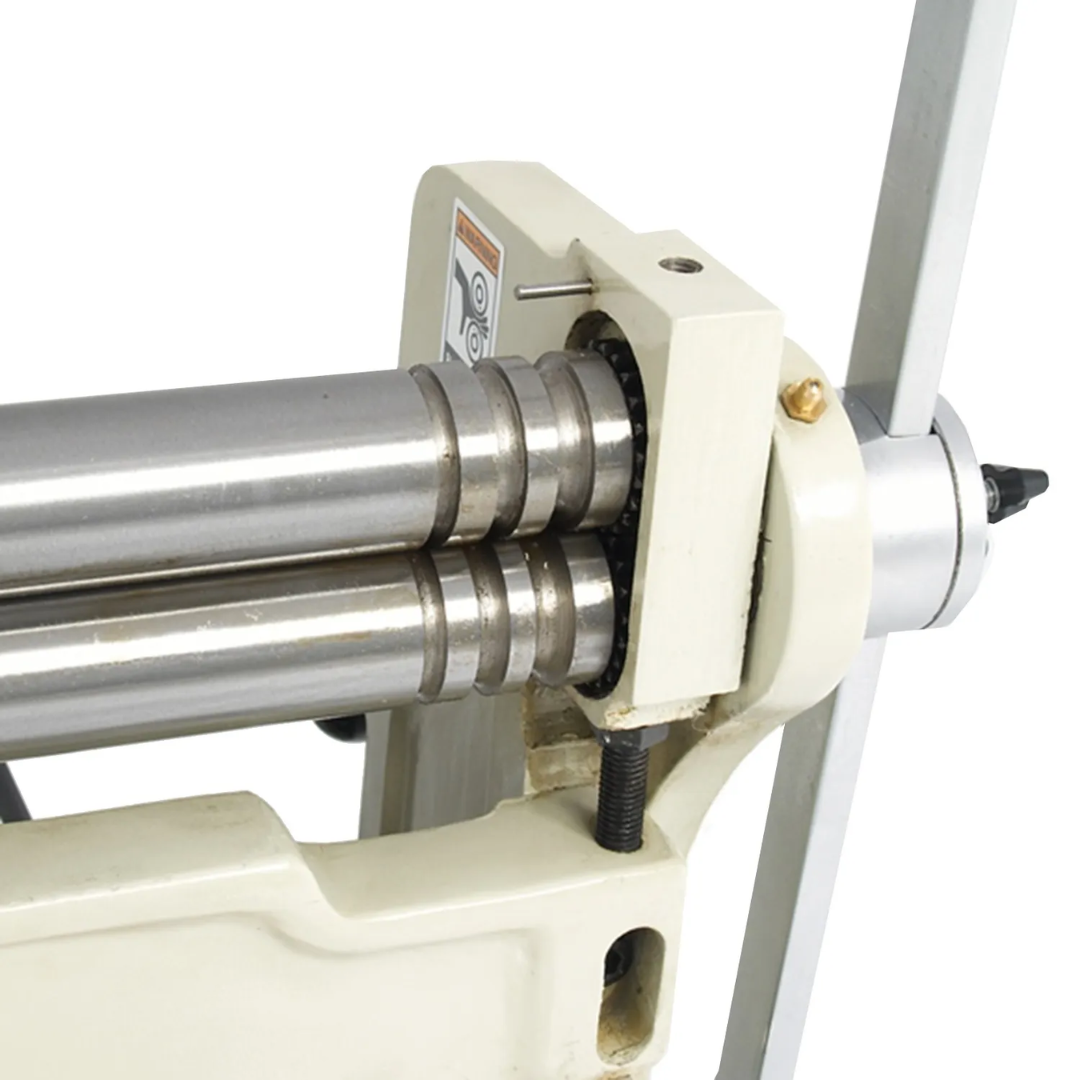 Baileigh 3-in-1 Shear Brake Roll Machine SBR-4020 1006968 roll forming assembly featuring precision-machined rollers for creating curved and cylindrical sheet metal components.