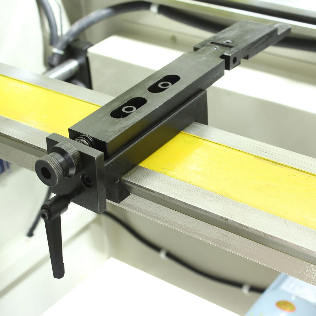 Baileigh 33-Ton CNC Hydraulic Press Brake, 63" Length (BP-3305CNC) 1020680 close-up of the back gauge assembly engineered for accurate material positioning and repeatable bending operations.