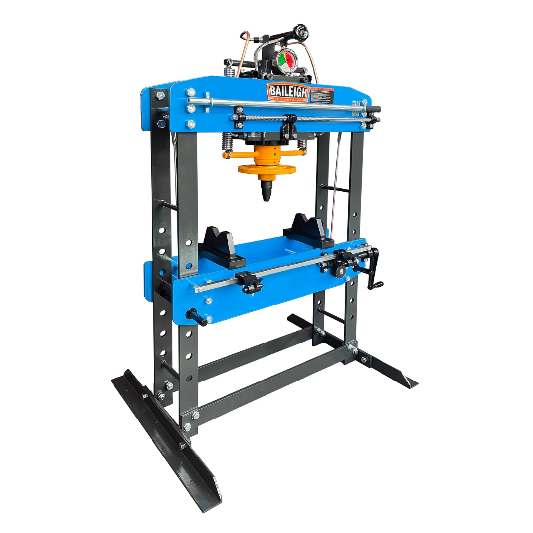 Baileigh 35 TON HYDRAULIC SHOP PRESS HSP-35A 1232704 industrial press with adjustable work support system, durable steel construction, and professional-grade hydraulic performance for maintenance and manufacturing environments.