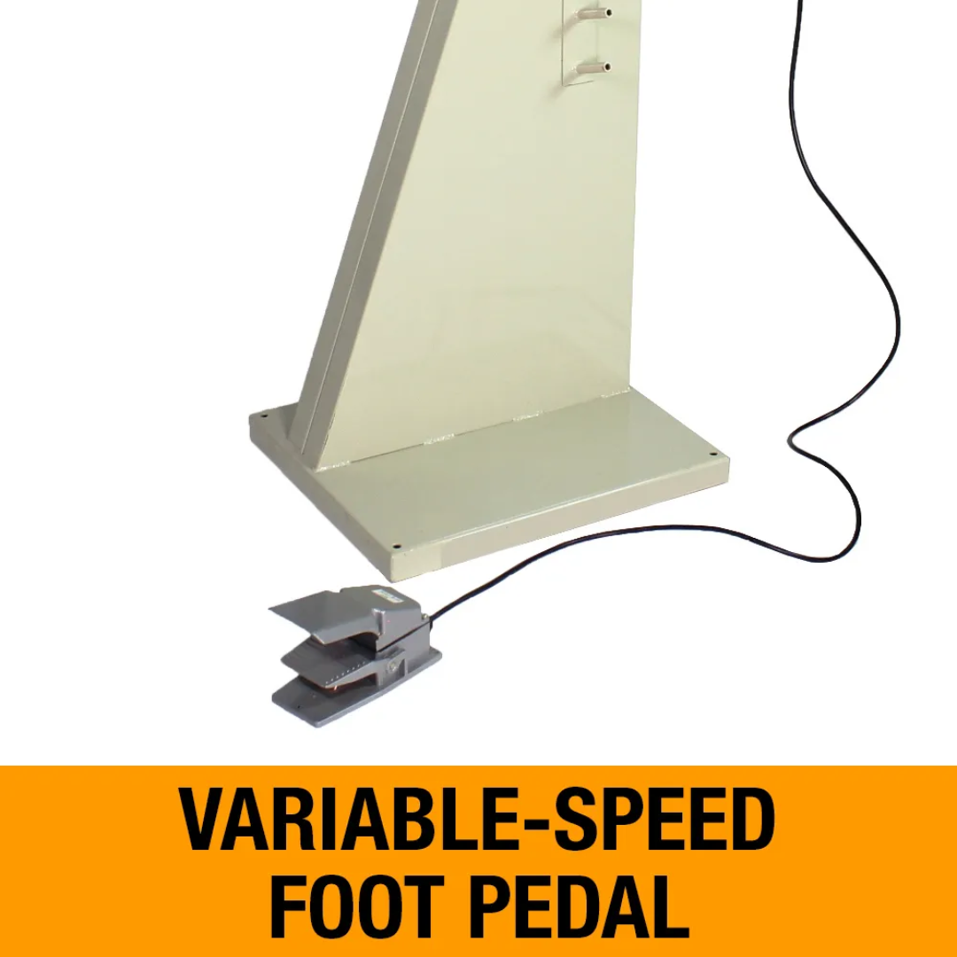 Baileigh 36" Powered Bead Rolling Machine, 110V (BR-18E-36) 1000924 variable-speed foot pedal control providing hands-free operation and enhanced forming precision.