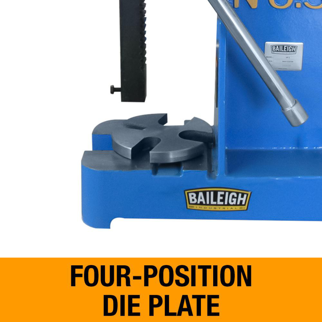 Baileigh 3 Ton Arbor Press AP-3 1232700 machined four-position die plate designed for accurate workpiece support during pressing, staking, and forming operations.