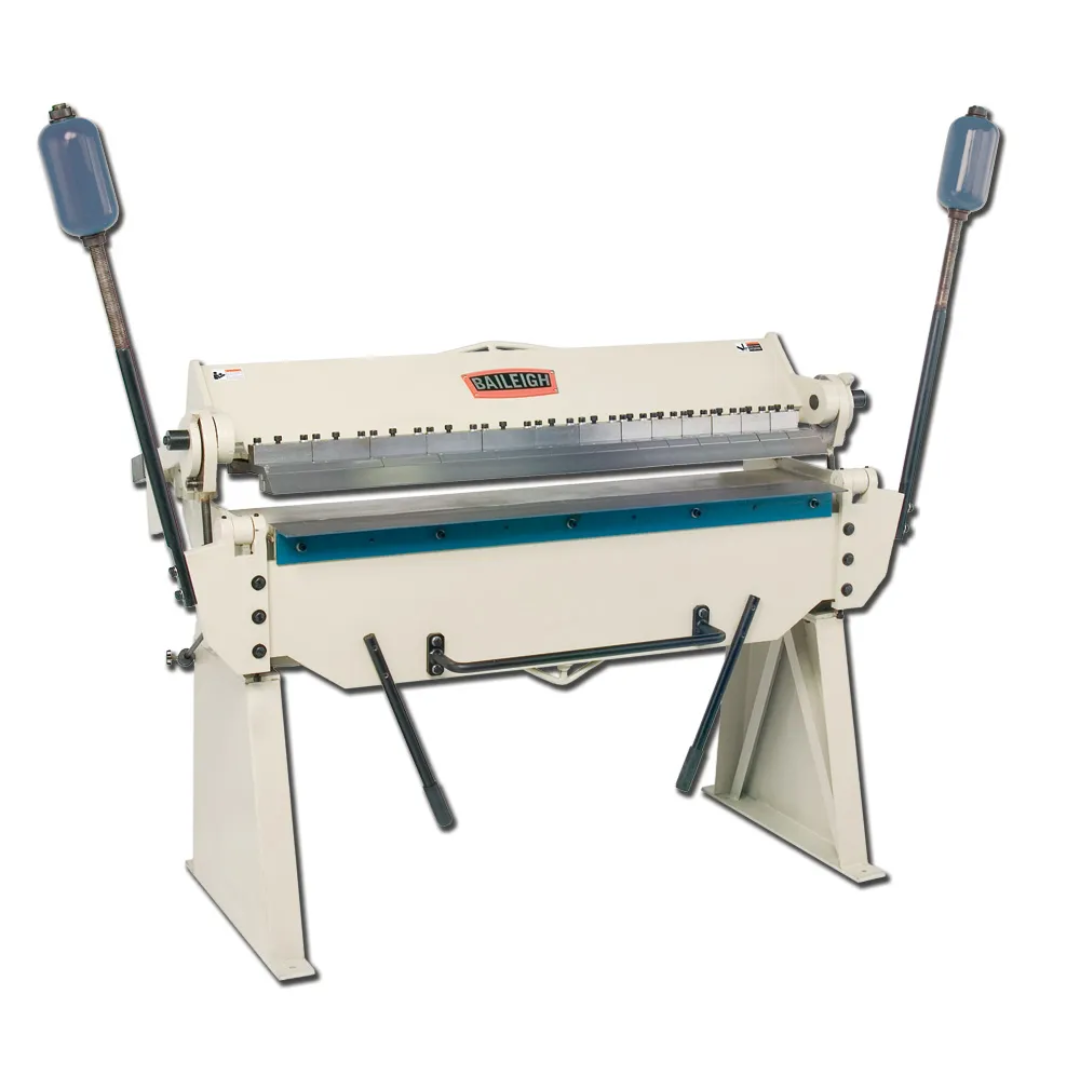 Baileigh 48-Inch Box & Pan Brake, 14-Gauge Mild Steel (BB-4814) 1000417 full front view showing manual sheet metal box and pan brake with removable fingers, counterweight assistance, and heavy-duty welded frame construction.