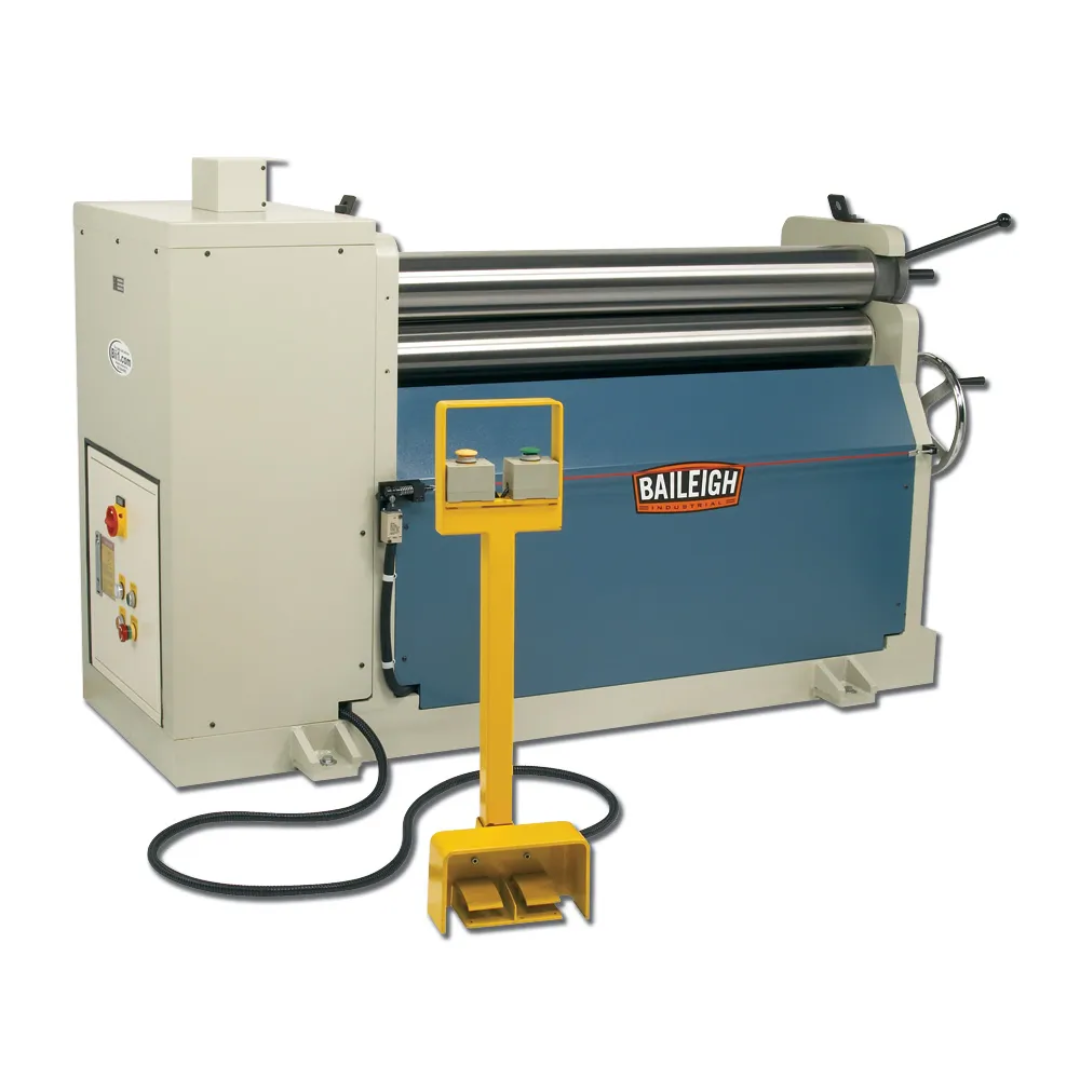 Baileigh 48-Inch Hydraulic Plate Roll, 1/4-Inch Mild Steel (PR-403) 1006481 front view featuring a heavy-duty hydraulic plate rolling machine with foot pedal controls for industrial sheet metal forming.