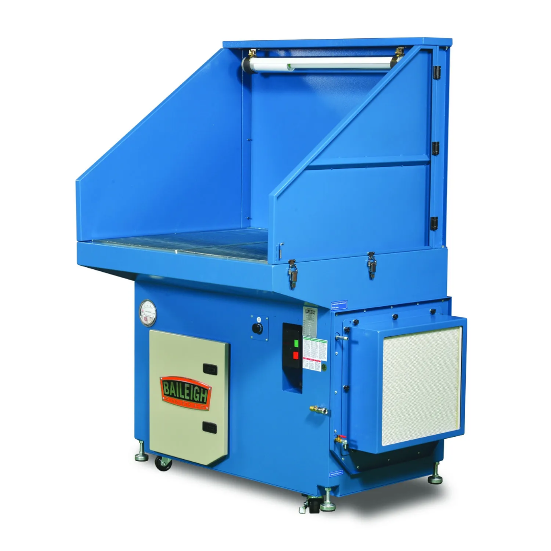 Baileigh 48" x 40" Heavy-Duty Downdraft Table, 2 HP (DDTM-4840-HD) 1017589 front view showing industrial steel construction, integrated filtration system, and large work surface for dust and fume extraction.