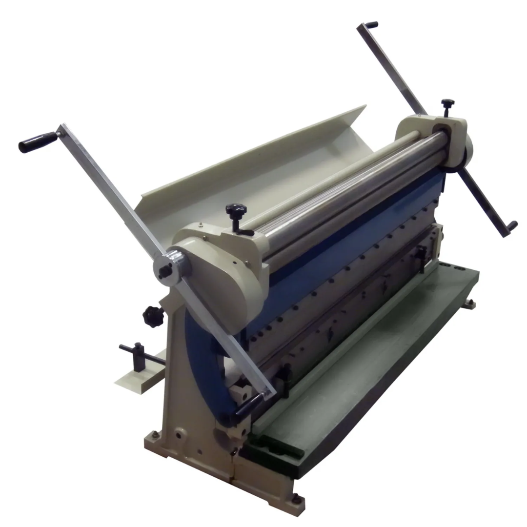Baileigh 52-Inch Shear Brake Roll, 16-Gauge Mild Steel (SBR-5216) 1006972 close-up of the integrated combination machine showcasing precision sheet metal rolling, bending, and shearing functions within a compact fabrication workstation designed for versatile shop use.