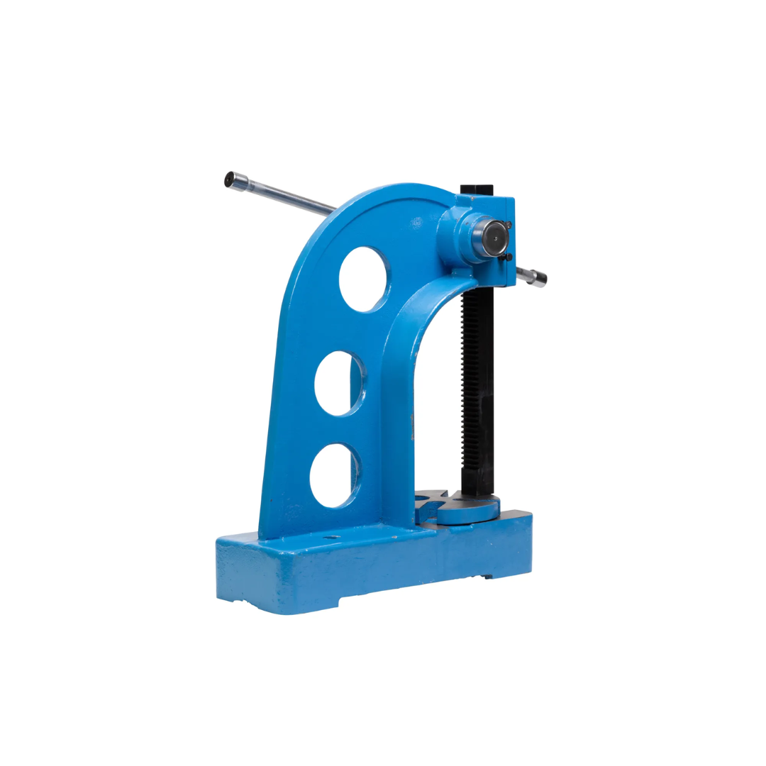 Baileigh 5 Ton Arbor Press AP-5HD 1232701 side-angle view highlighting reinforced frame design, precision ram assembly, and manual leverage system for controlled pressing operations.