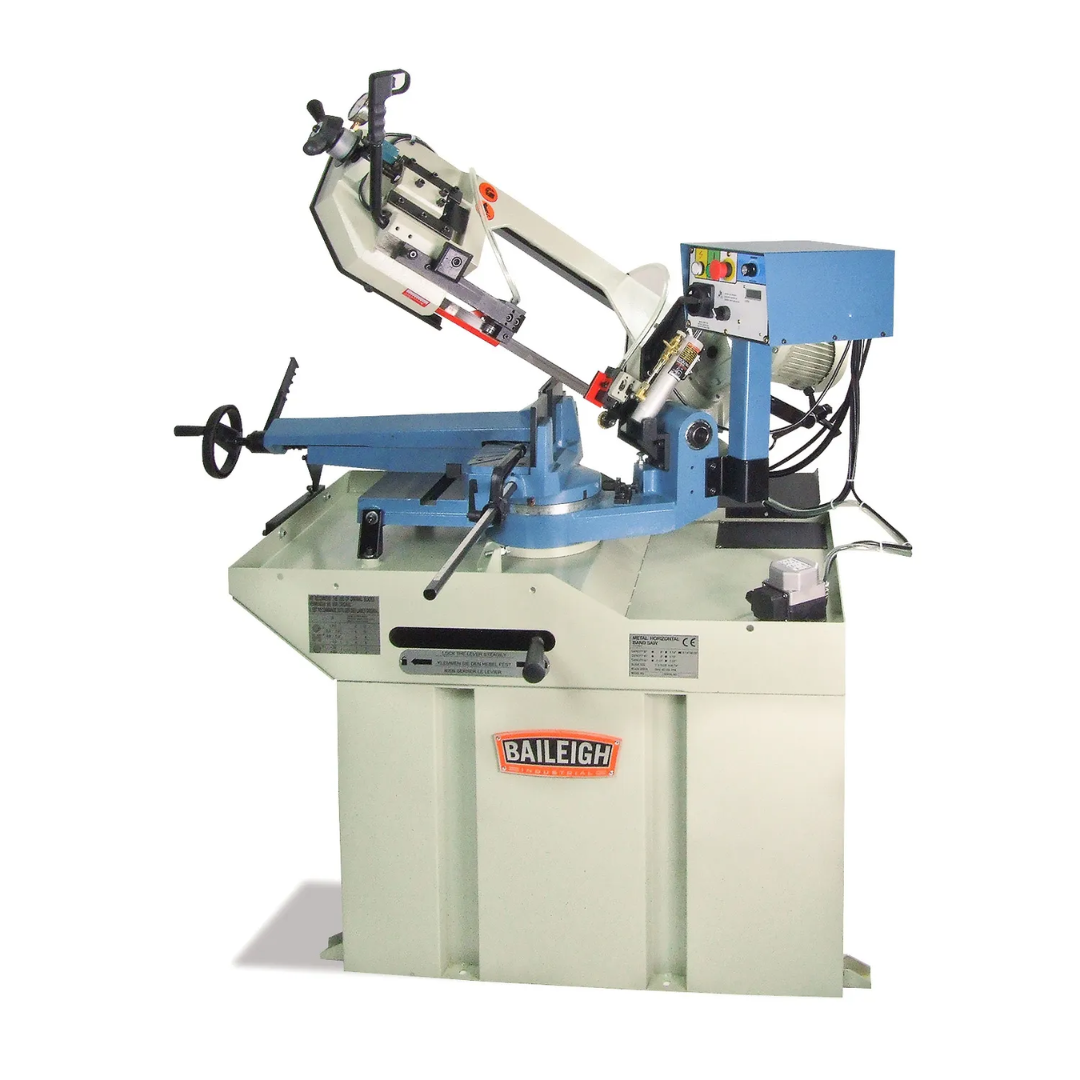 Baileigh 8.5" Variable-Speed Dual-Miter Horizontal Bandsaw (BS-260M) 1001432 front view showing industrial horizontal metal-cutting bandsaw with dual-miter capability, hydraulic feed system, and heavy-duty base.