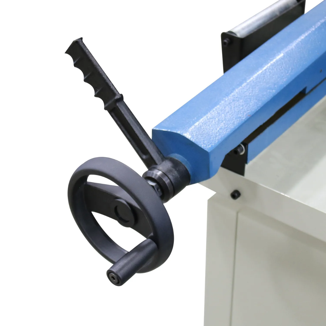 Baileigh 8.66-Inch Mitering Horizontal Bandsaw, 2 HP (BS-250M) 1001396 adjustable feed handle for positioning and controlling the saw during cutting operations