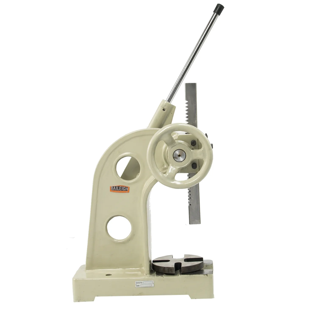 Baileigh Arbor Presses: Pressure AP-3R 1000260 heavy-duty manual arbor press featuring cast iron construction, rack-and-pinion operation, and precision pressing capabilities for industrial applications.