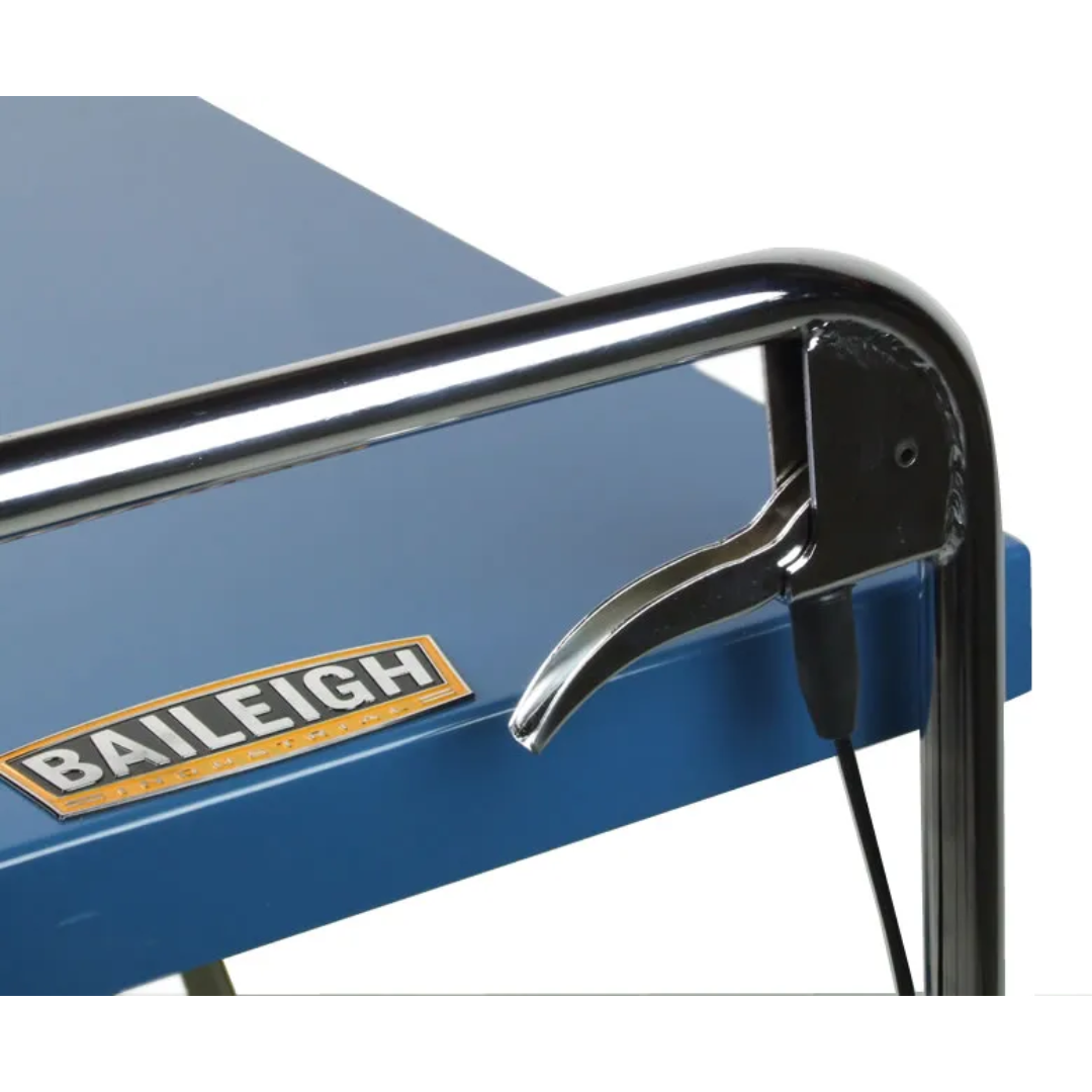 Baileigh B-Cart Hydraulic Lift Cart 1000578 foot-operated hydraulic pump mechanism allowing efficient height adjustment and hands-free lifting operation.