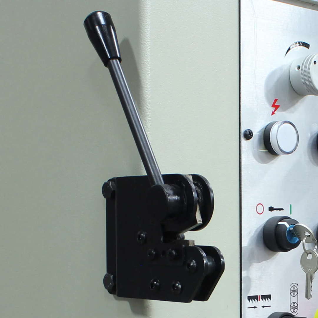 Baileigh BSV-18VS-V2 - Vertical Band Saw 1230389 blade tension and adjustment controls designed for accurate tracking and optimal cutting performance.