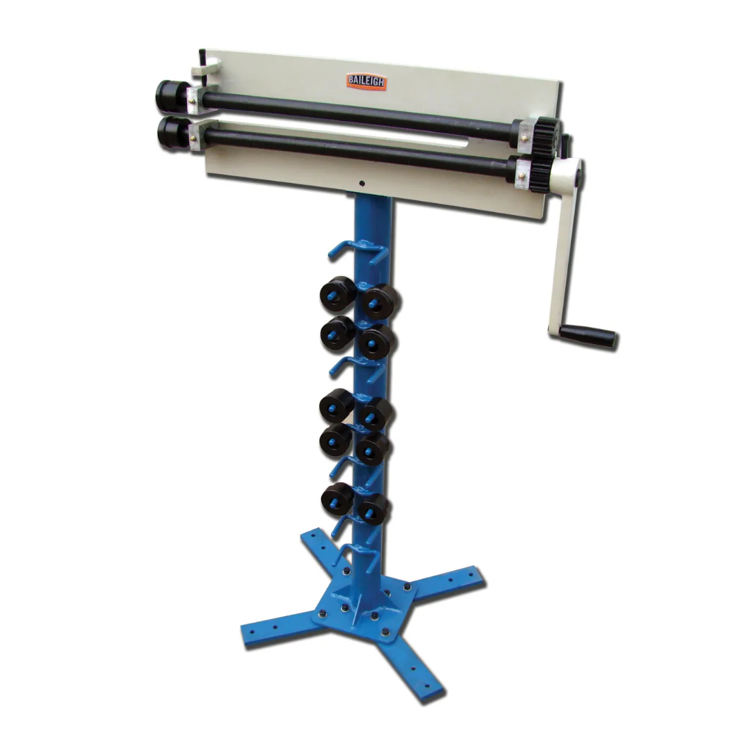 Baileigh Bead Rolling Machine - BR-18M-18 manual bead roller with floor stand, adjustable tooling, and heavy-duty steel construction for sheet metal forming applications.